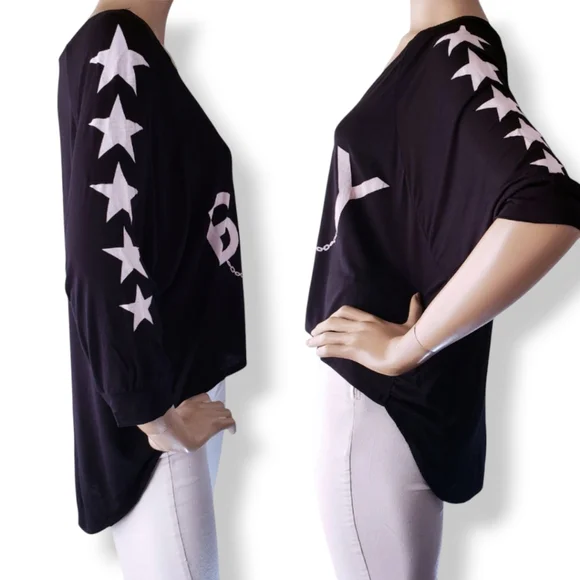 BOY London Black & White Logo Graphic Dolman Sleeve Blouse Size Medium - Picture 4 of 9